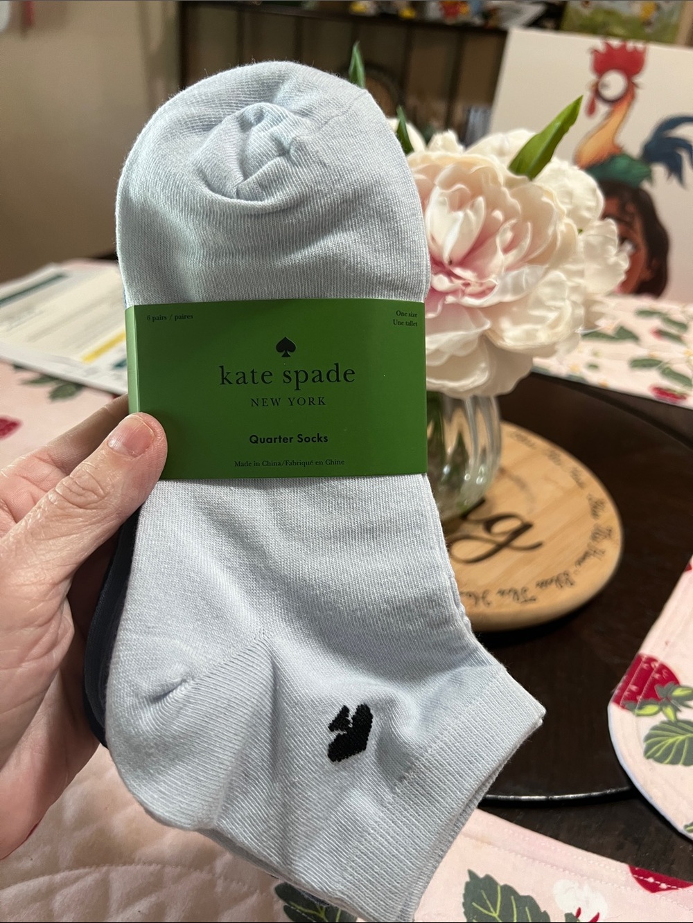 New kate spade 6 pair Light Blue & Black Quarter Athletic Socks